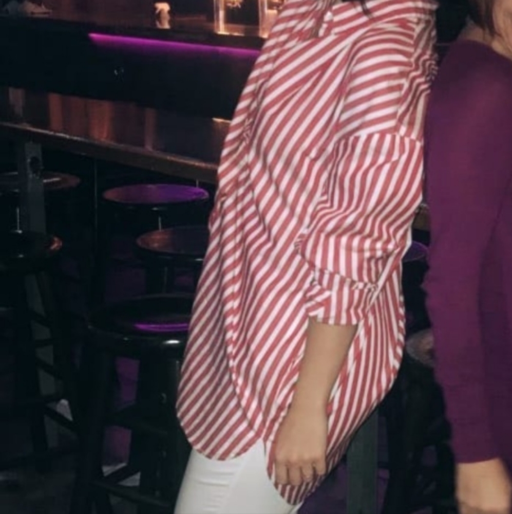 Zara Red and White Striped Button Down Shirt